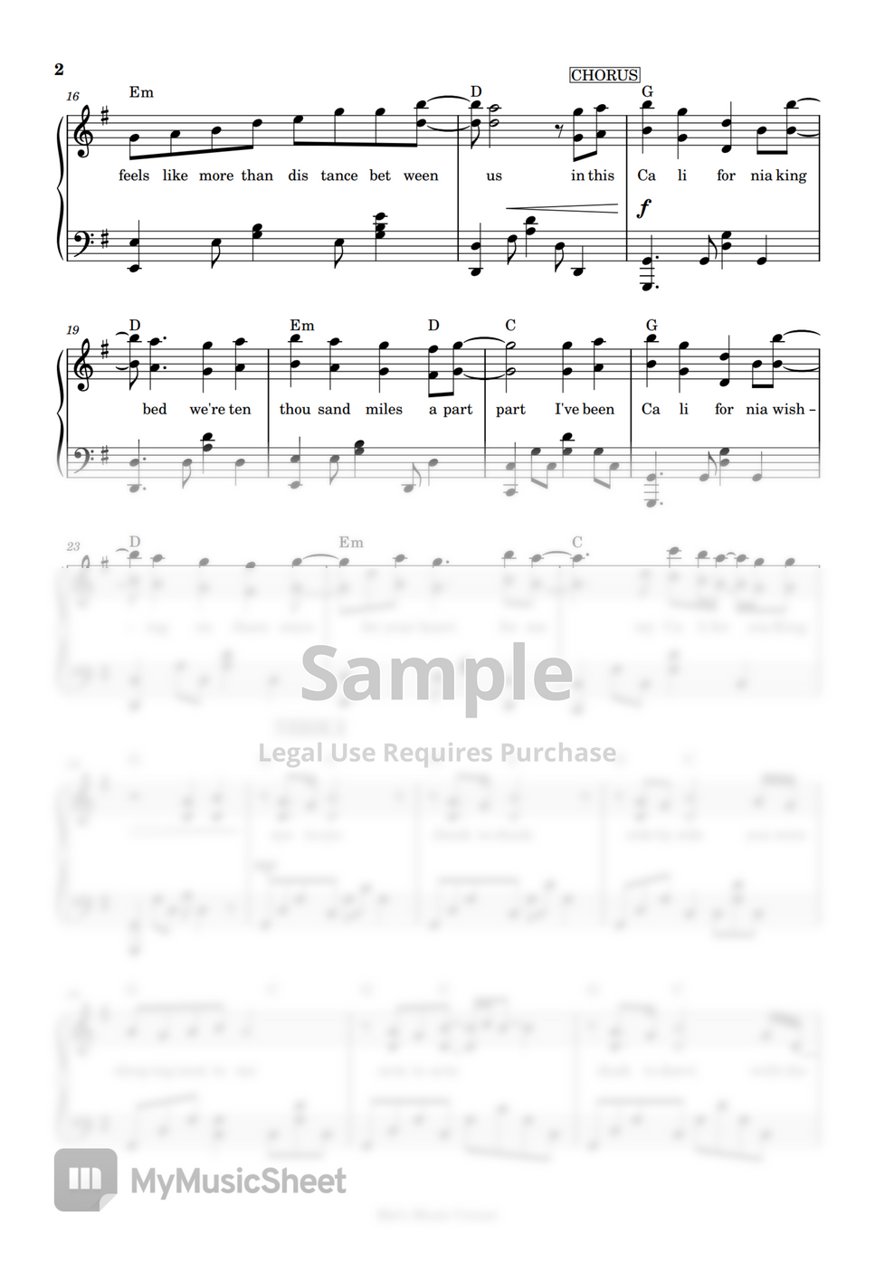 Rihanna California King Bed (piano sheet music) แผ่น by Mel's Music Corner