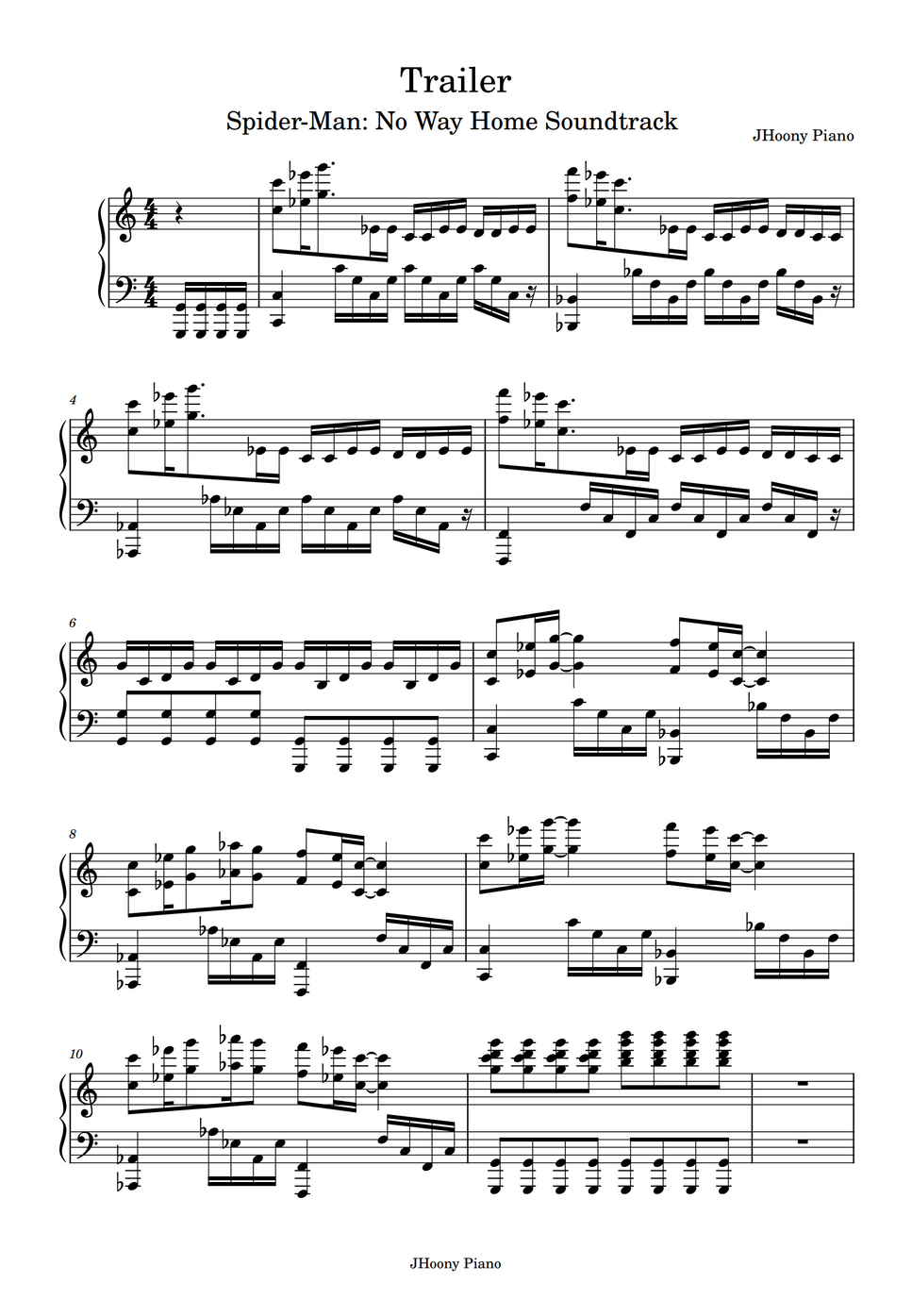 Trailer Music SpiderMan No Way Home by JHoony Piano Spartito