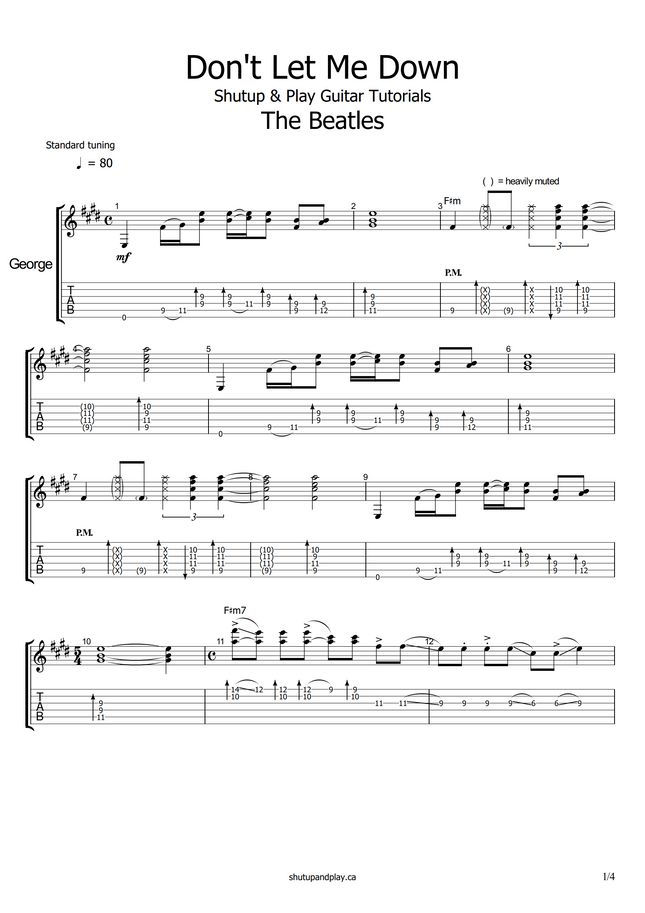 The beatles don t let me down by shutup play guitar tutorials sheet
