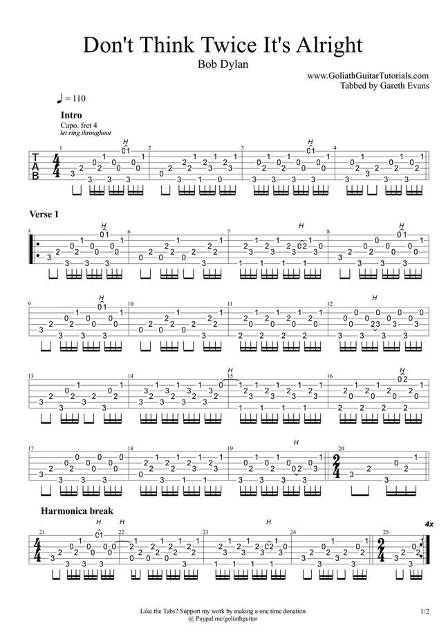 Bob Dylan Don T Think Twice It S Alright By Goliath Guitar Tutorials Sheet Bob Dylan Don T Think Twice It S Alright By Goliath Guitar Tutorials Sheet