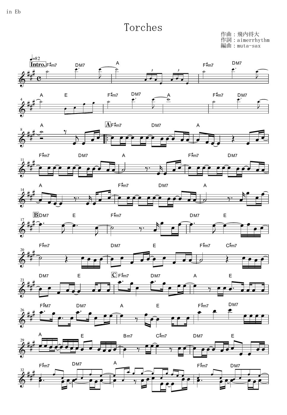 Aimer Torches (Vinland Saga / in Eb) Partitura by mutasax