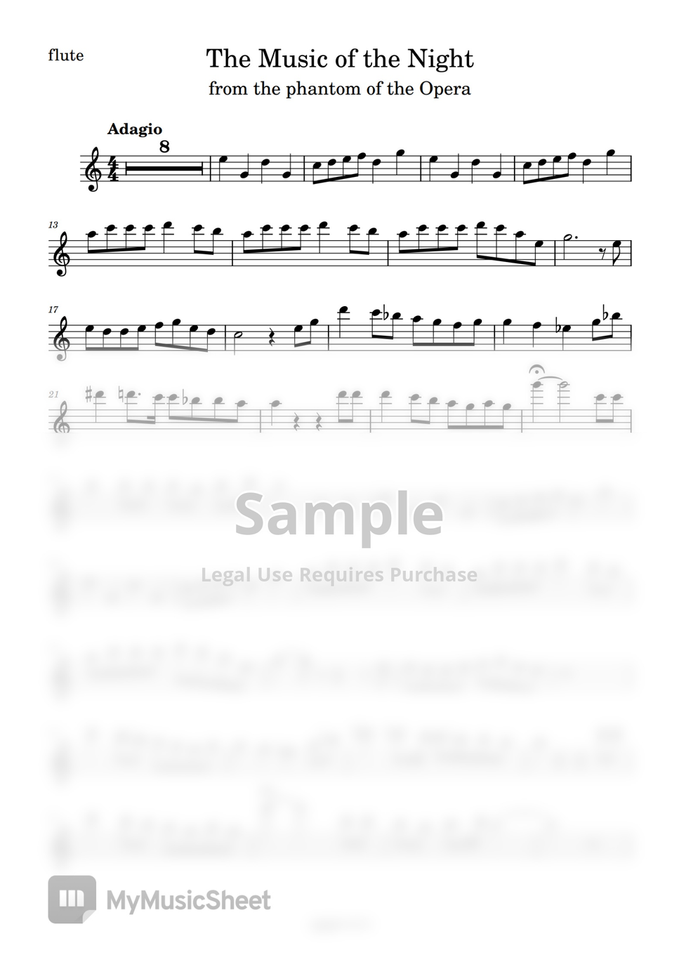 앤드류 로이드 웨버 The music of the night (오페라의 유령 OST) by 심플플루트뮤직 Partition