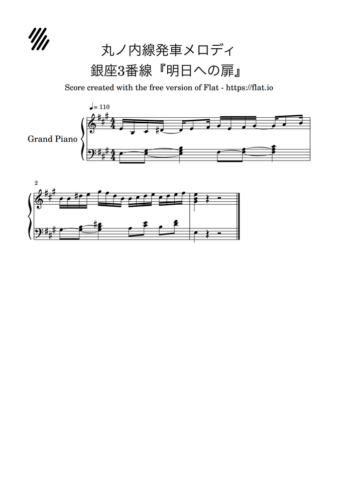 串田了 塩塚博 谷本貴義 福嶋尚哉 熊木理沙 丸の内線発車メロディ 銀座駅 四ツ谷駅 By Kidグループちゃんねる楽譜