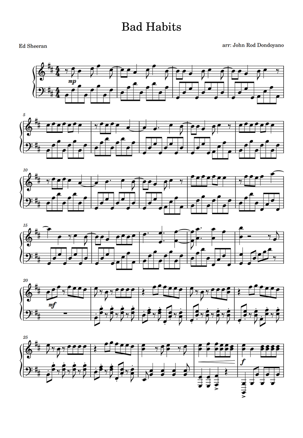 Ed Sheeran Bad Habits Piano Sheet Sheet By John Rod Dondoyano 