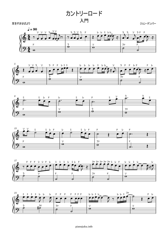 カントリーロード ドレミ付き簡単楽譜 By ピアノ塾 Sheet