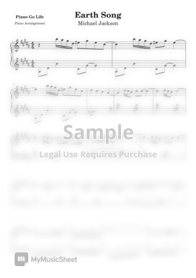 Michael Jackson Earth Song by Piano Go Life Sheet Music
