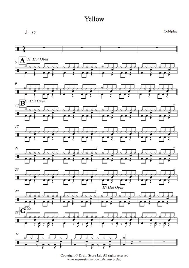 Coldplay Yellow by drumscorelab Sheet