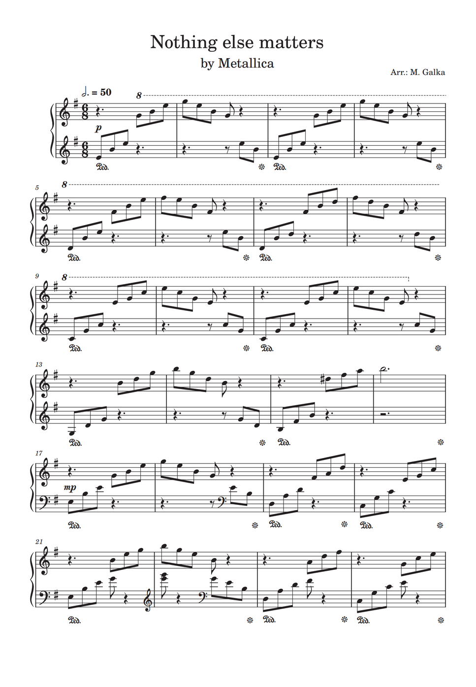 Metallica Nothing else matters Piano Cover by Magdalena Galka Partition musicale