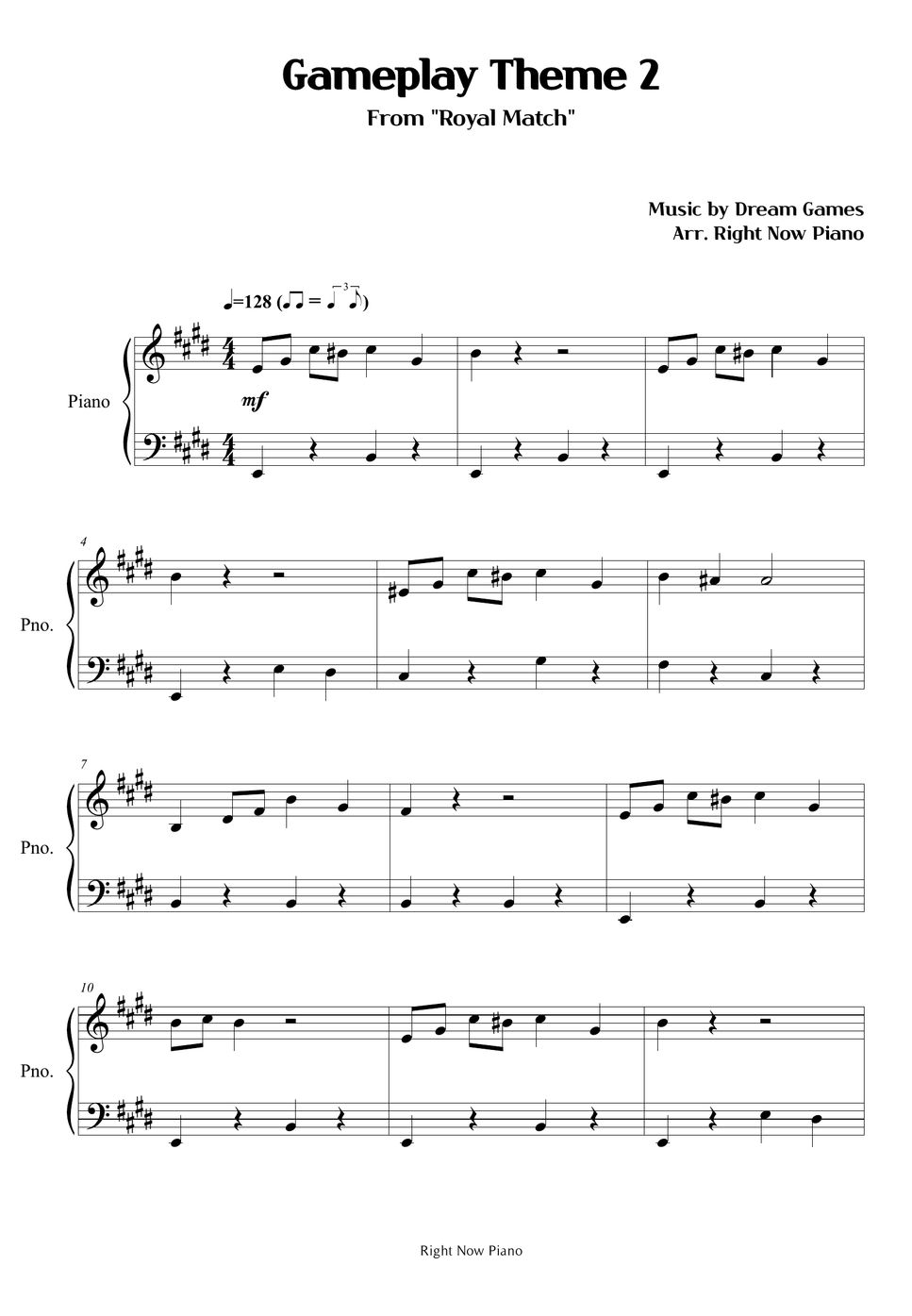 Royal Match Gameplay Theme 2 Lembar Musik by Right Now Piano