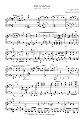 Aoi Eir Innocence Piano Sheet By Alexis Lin Sheet Music