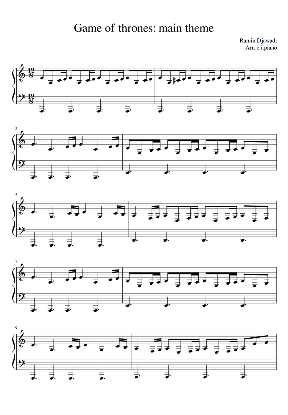 Ramin Djawadi Game of thrones main theme Sheet by e.i.piano