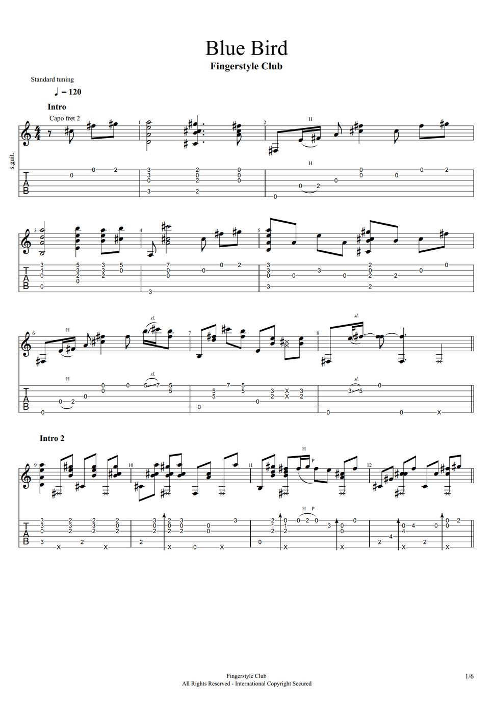 NARUTO - Blue Bird by Fingerstyle Club Partitura