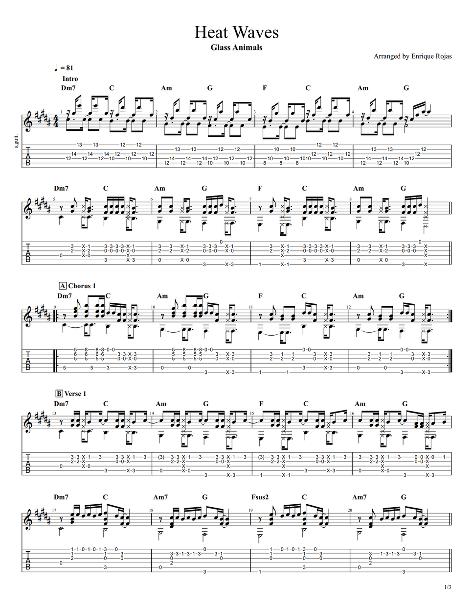 Glass Animals Heat Waves (Fingerstyle Guitar) by Enrique Rojas Tab