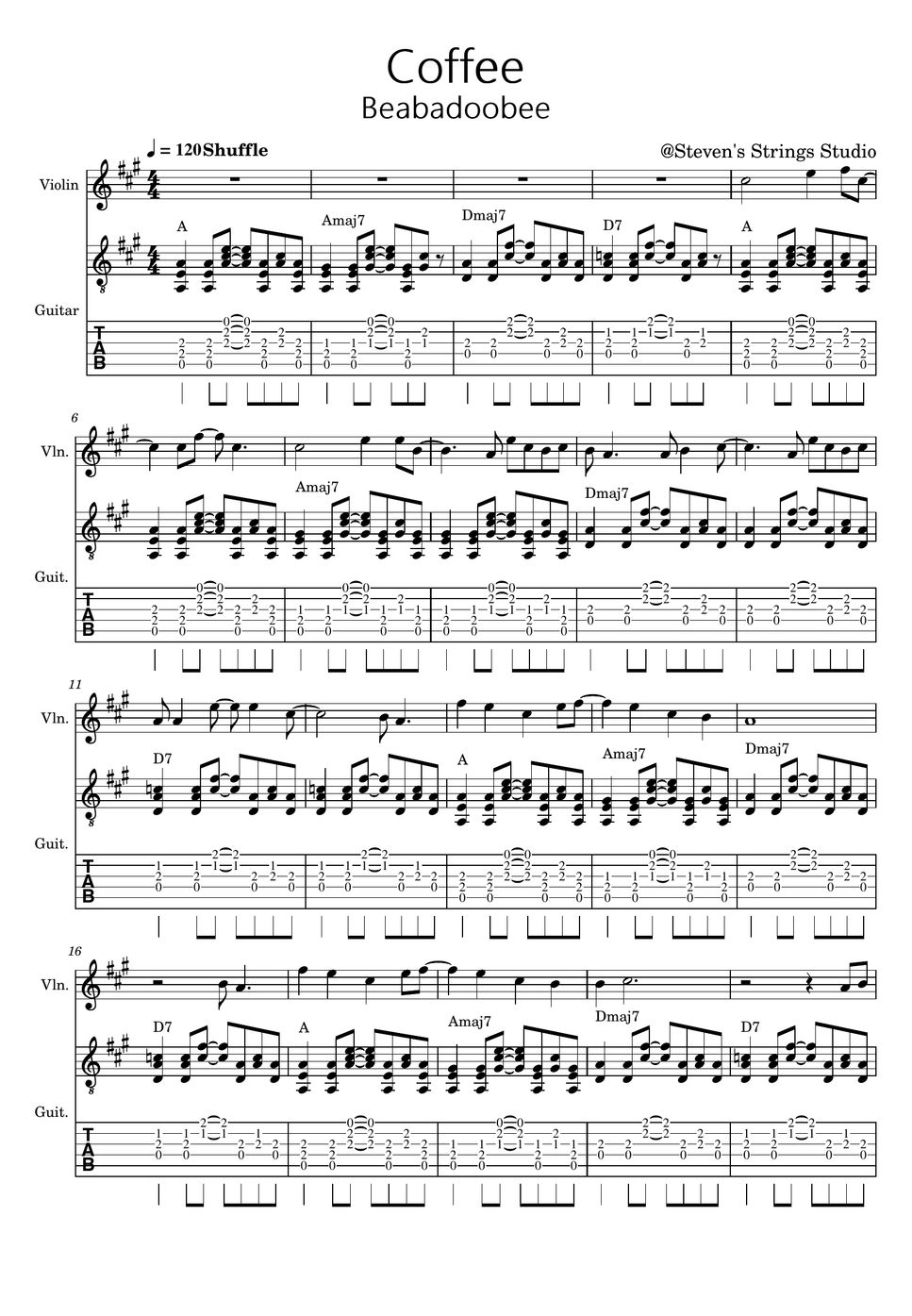 Beabadoobee coffee violin guitar duet sheet by steven s strings studio