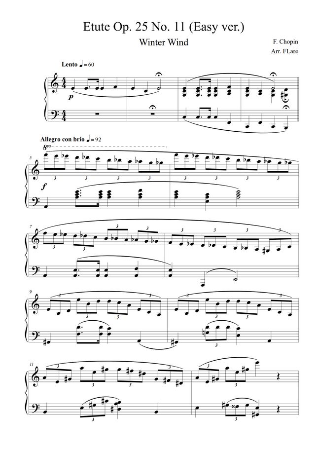 F. Chopin Etude Op.25 No.11 Winter wind (Easy ver.) by FLare Sheet Music