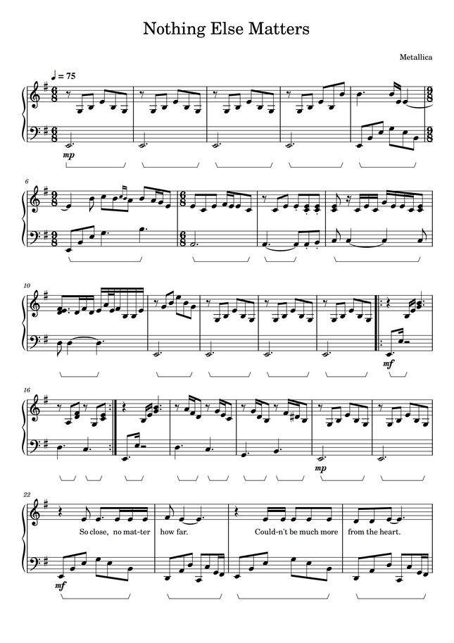 Metallica - Nothing Else Matters by Metallica Sheet Music