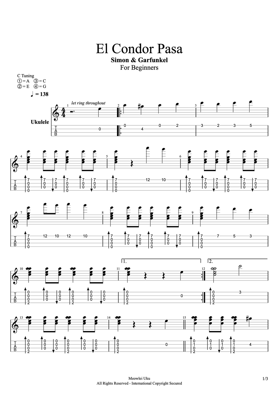 Simon & Garfunkel El Condor Pasa (Fingerstyle_Uku) by Franco C