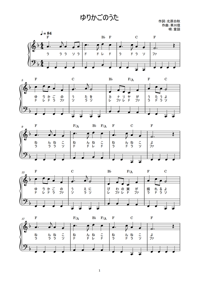 ゆりかごのうた かんたん 歌詞付き ドレミ付き 初心者 By Piano Tokyo楽譜