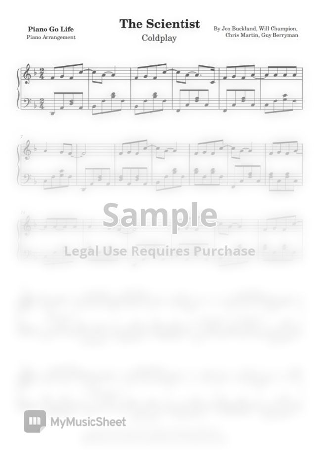 Coldplay The Scientist by Piano Go Life Sheet Music