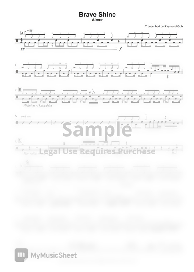 Aimer Brave Shine Fate Stay Night By Raymond Goh Sheet