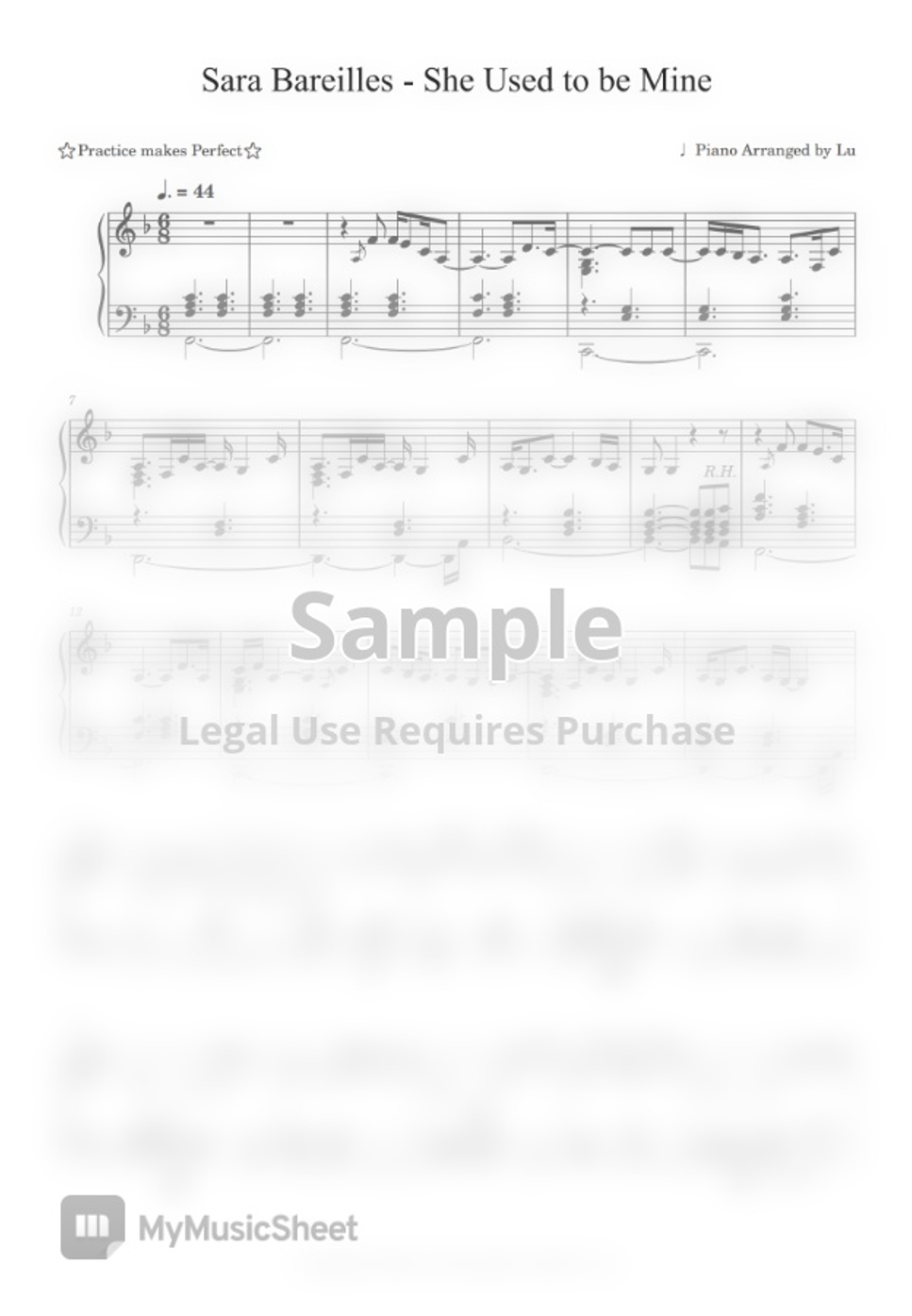 Sara Bareilles She Used to be Mine Sheet by Lu's Piano