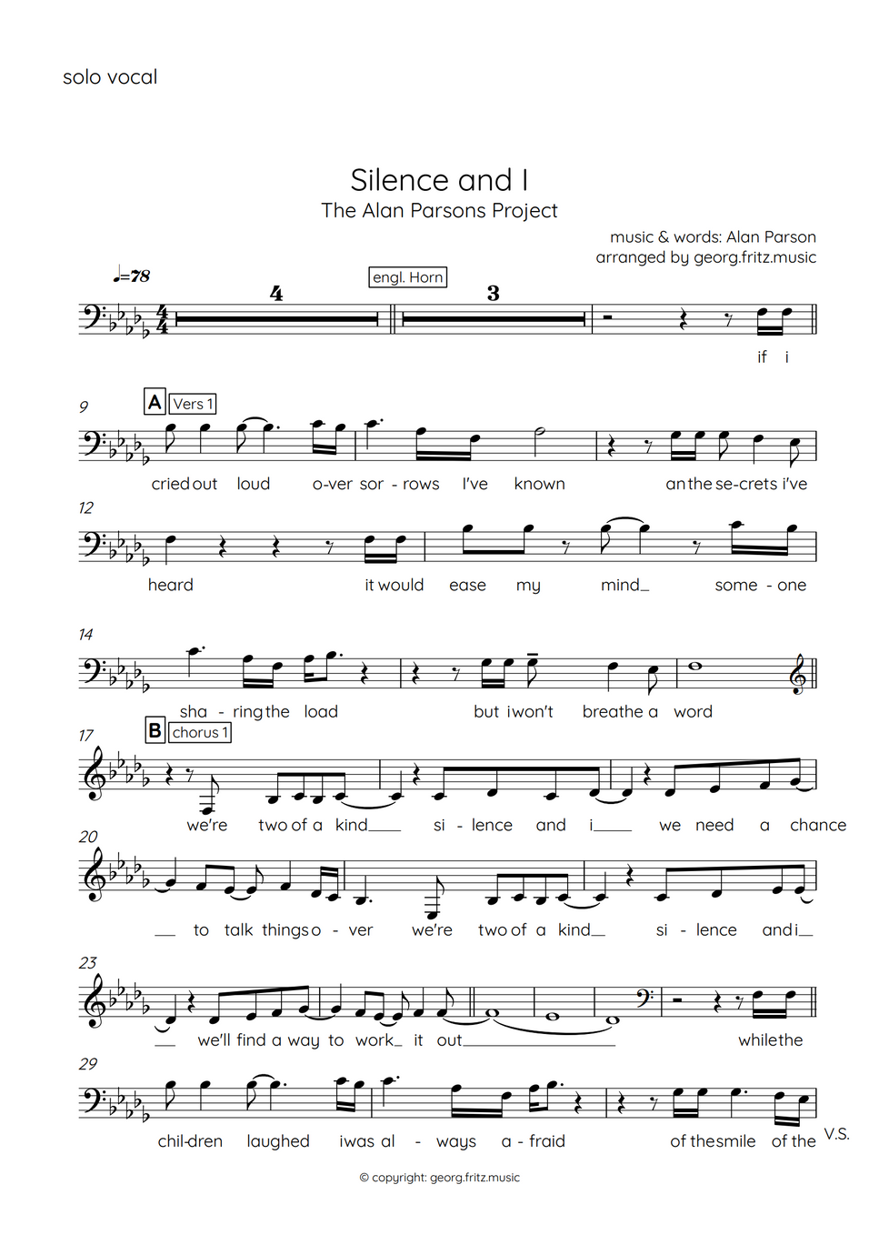 Alan Parsons - Silence and I (Piano & Vocal) by georg.fritz.music Sheet