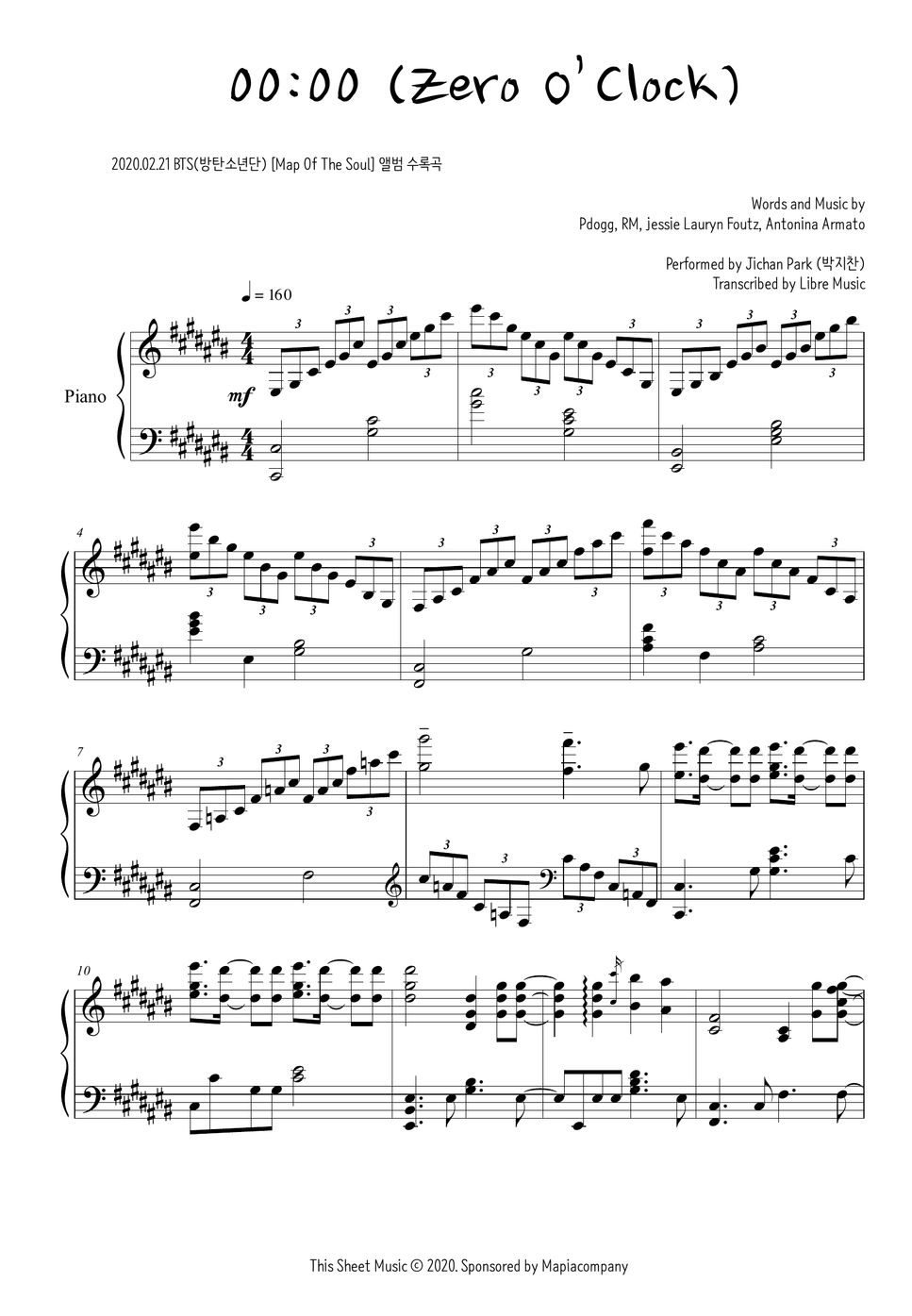 BTS (방탄소년단) 0000 (Zero O’Clock) Sheet by JichanPark