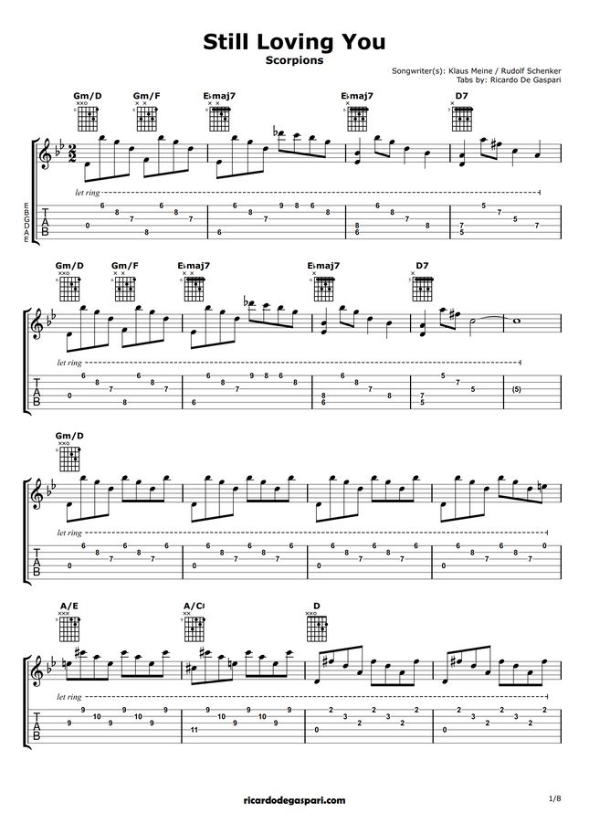 Scorpions - Still Loving You (for one guitar) by Ricardo De Gaspari