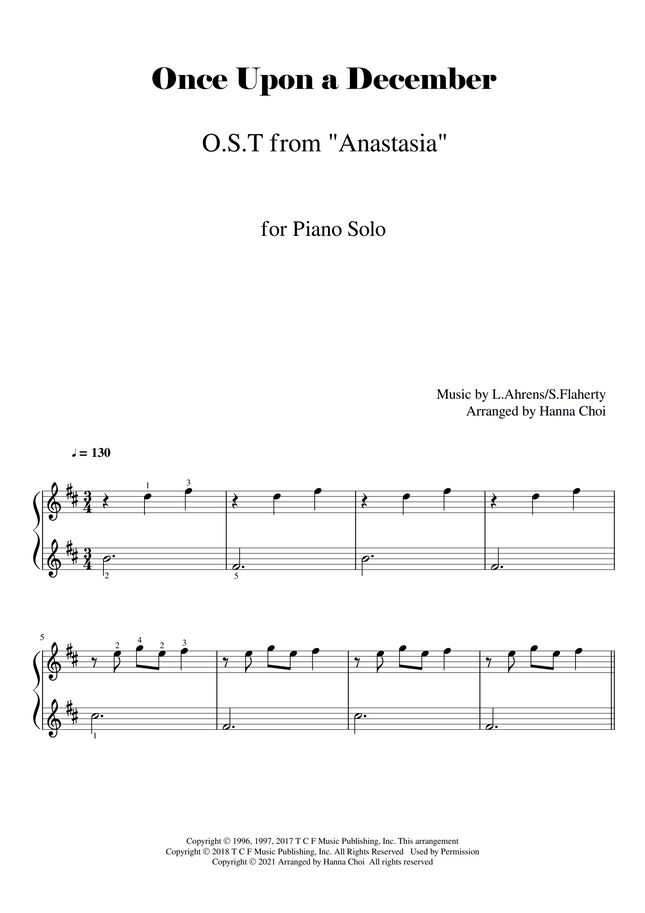 Sflaherty Once Upon A December From Anastasia For Piano Solo Sheet Music