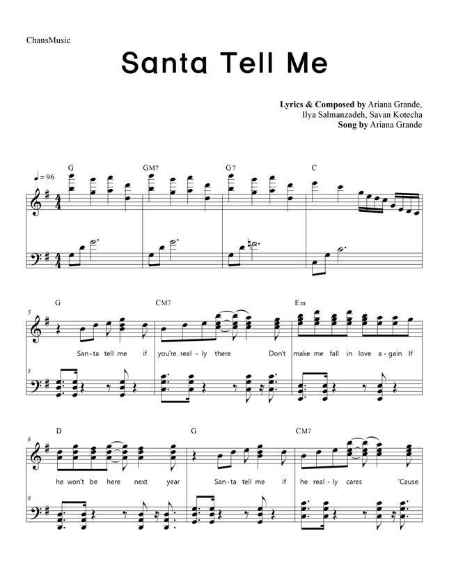 Ariana Grande Santa Tell Me (with Lyrics) by ChansMusic Sheet Music