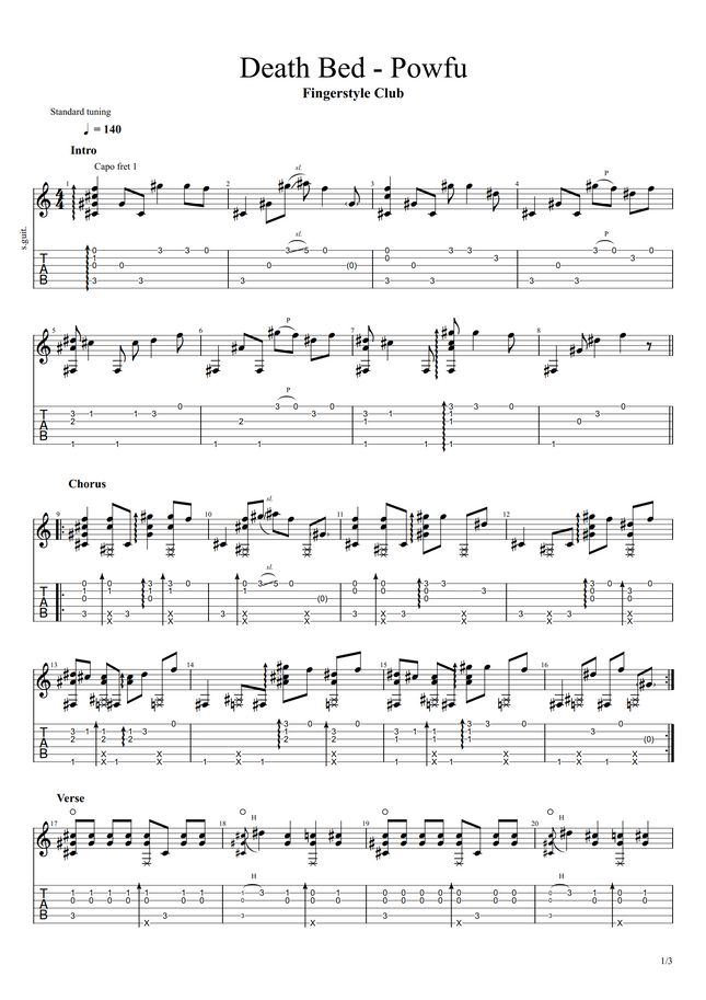 Powfu Death Bed by Fingerstyle Club Sheet Music