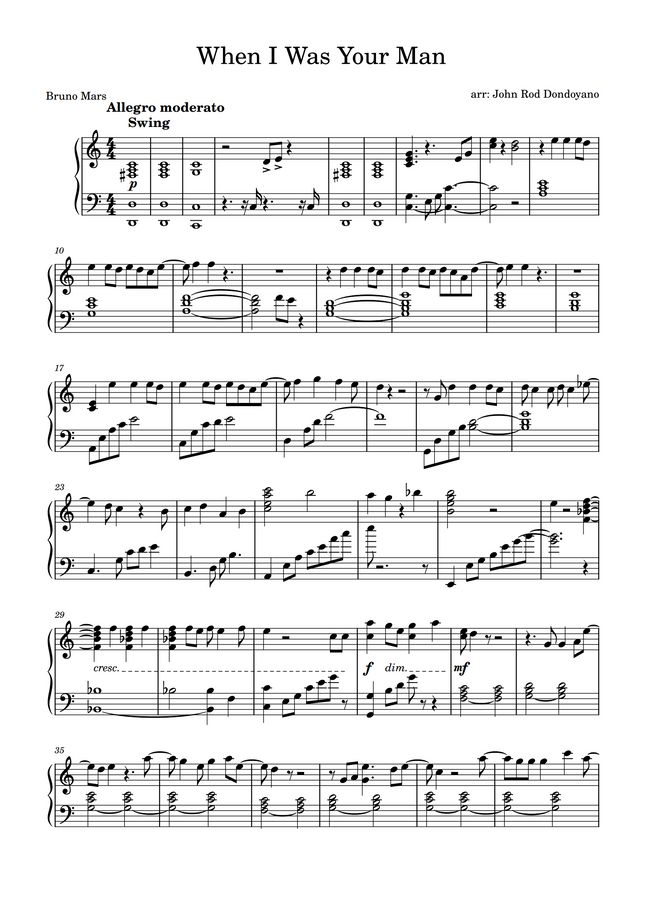 Bruno Mars When I Was Your Man (PIANO SHEET) by John Rod Dondoyano