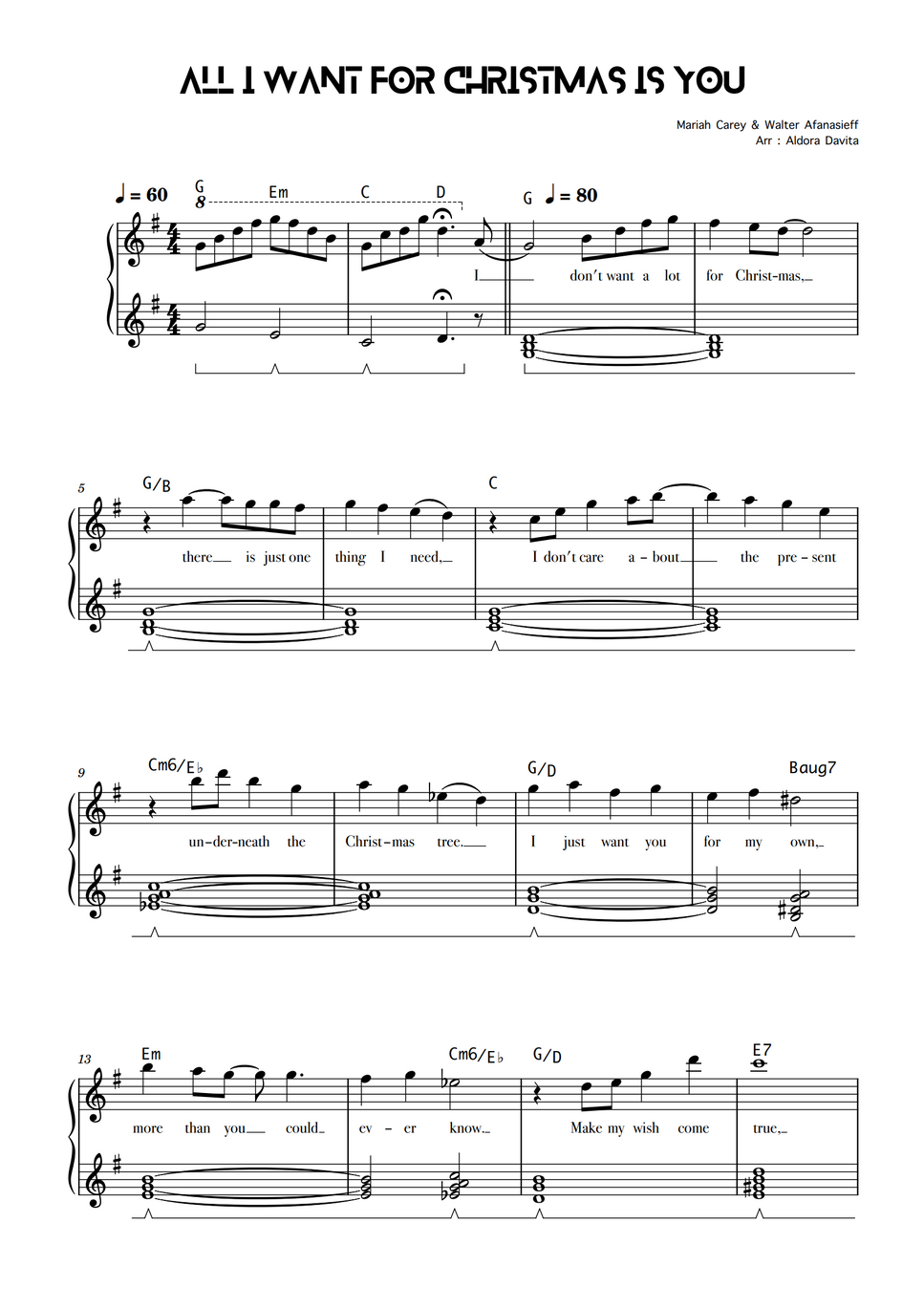 All i want for christmas is you spartito pianoforte