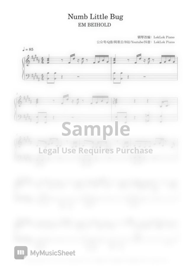 Em Beihold Numb Little Bug by LokLok Piano Sheet Music