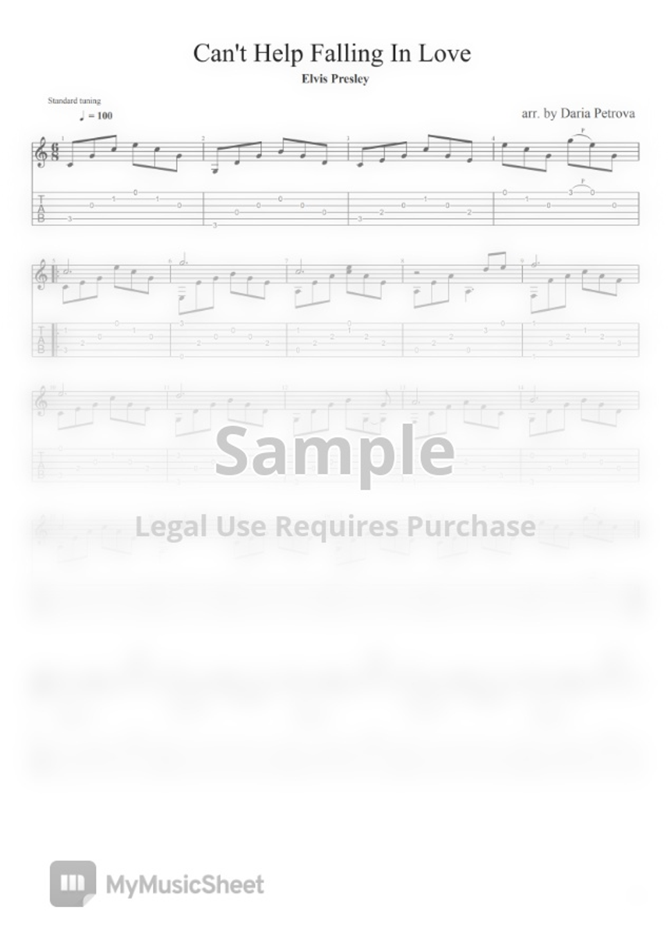 Elvis Presley Can't Help Falling In Love (Fingerstyle Guitar