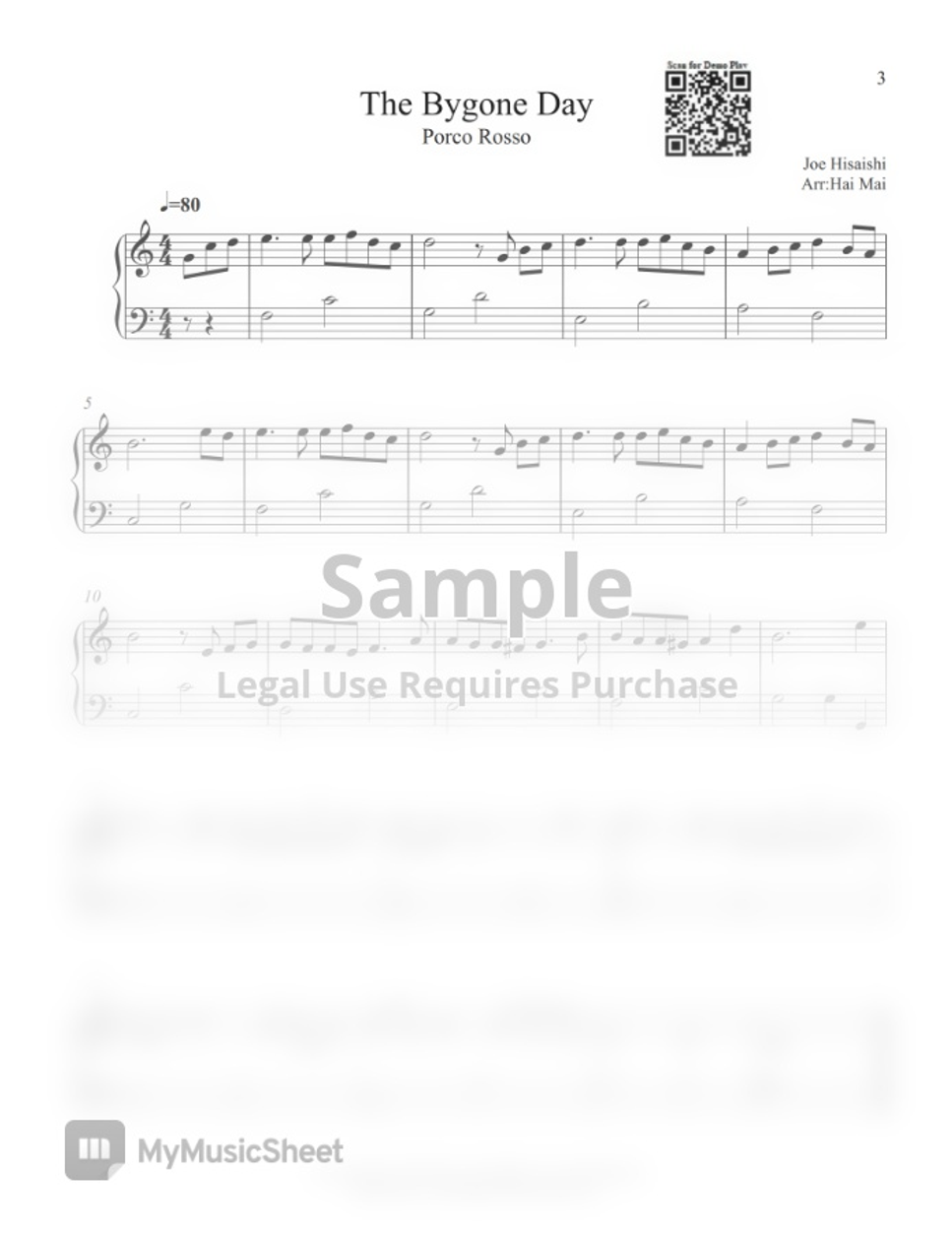 Porco Rosso The Bygone Day for Piano Beginner by Hai Mai Partitura