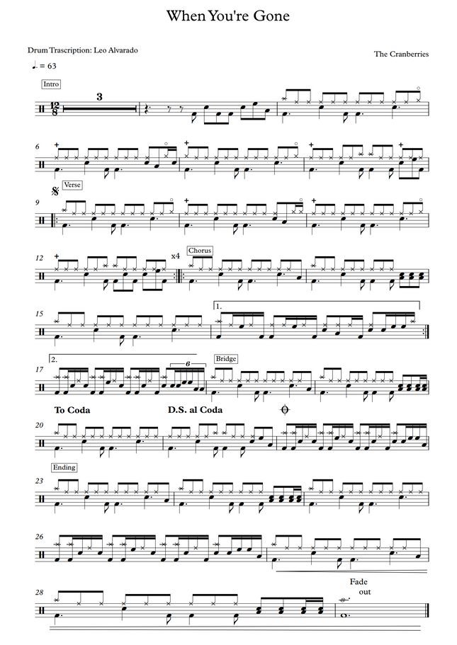 The cranberries when you re gone by drum transcription leo alvarado