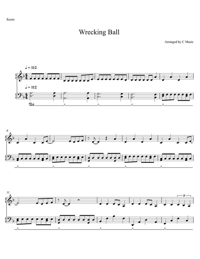 Miley Cyrus - Wrecking Ball by C Music Sheet Music