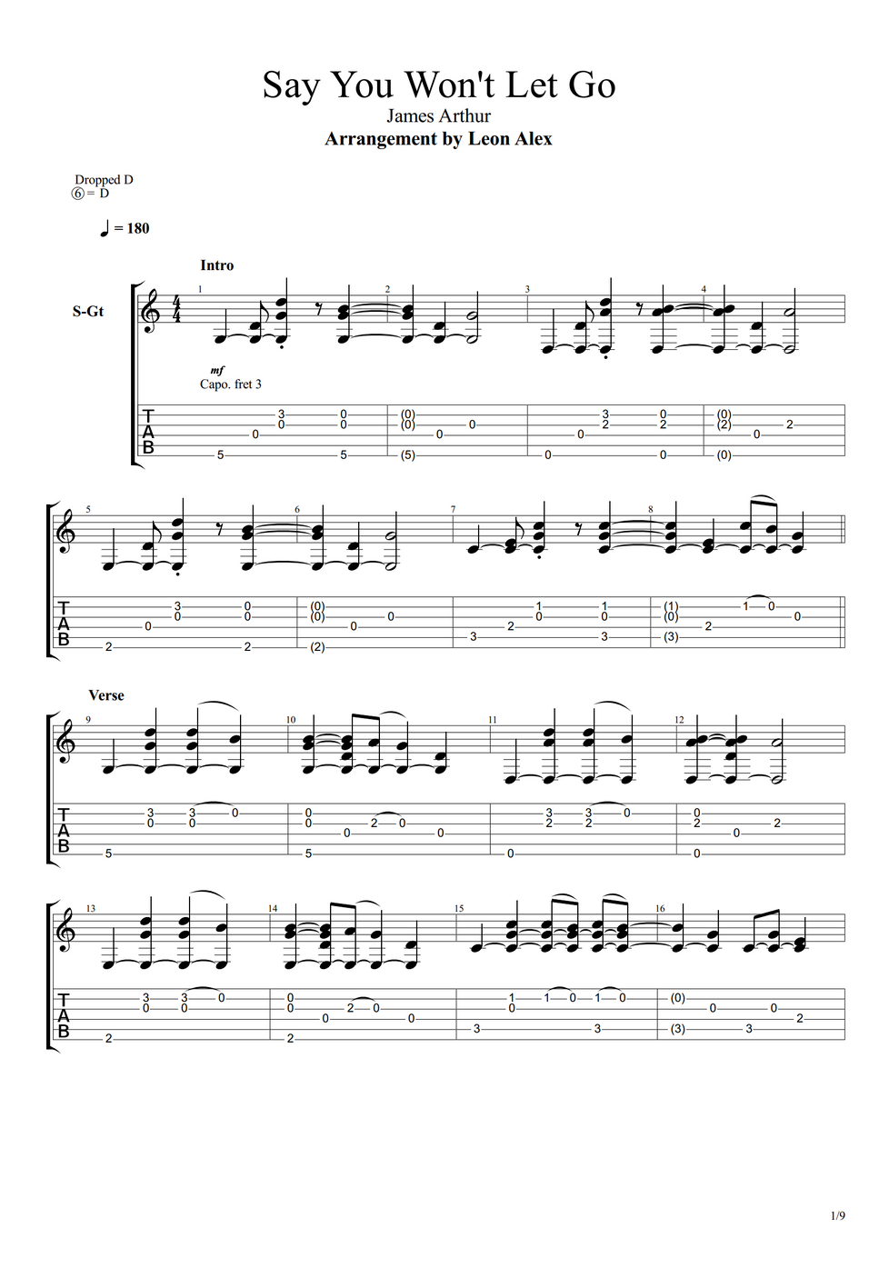 James arthur say you won t let go guitar tab by leon alex