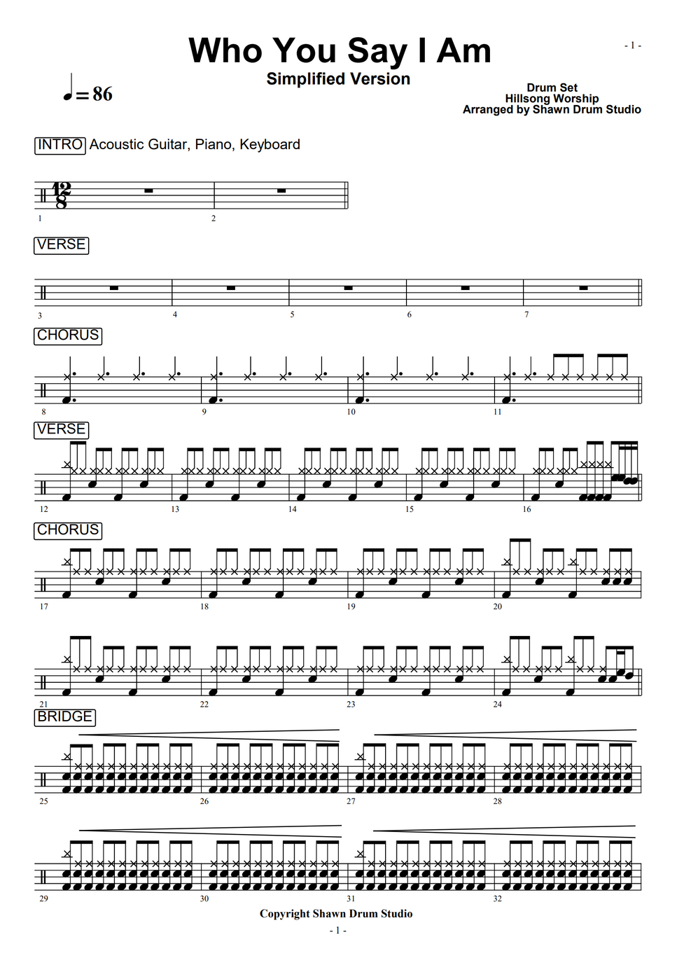 Hillsong Worship Who You Say I Am Sheet By Shawn Drum Studio