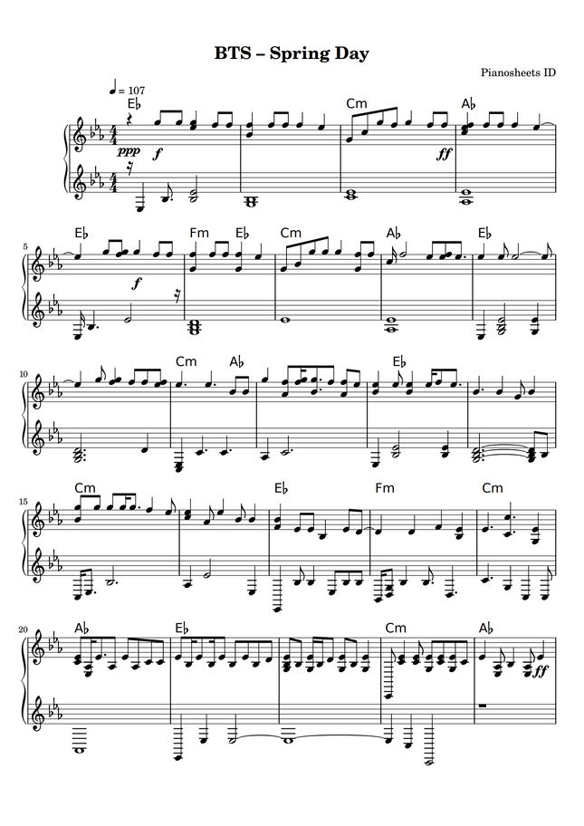 BTS Spring Day (봄날) by Fx_licia Pianocover Sheet Music