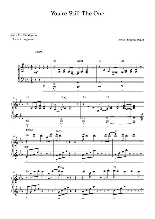 Shania Twain - You're Still The One (PIANO SHEET) by John Rod Dondoyano