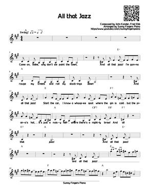 Musical Chicago Ost All That Jazz Melody Lyrics By Sunny Fingers Piano Sheet Music