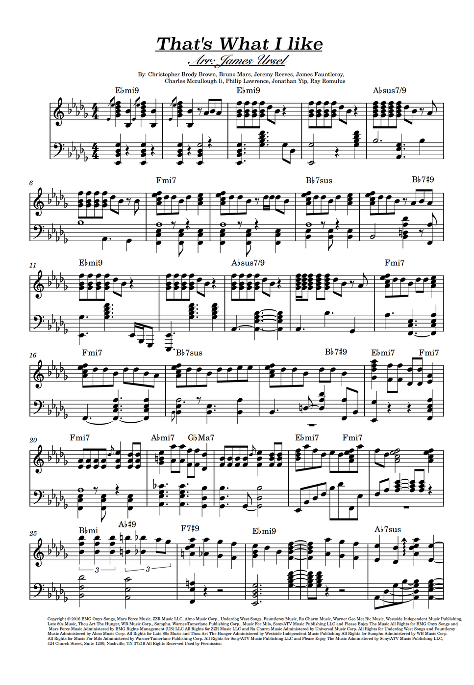 Bruno mars that s what i like by james ursel sheet