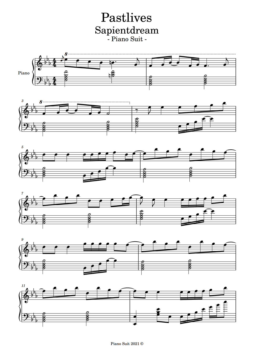 Piano Suit Pastlives by Piano Suit Partition musicale