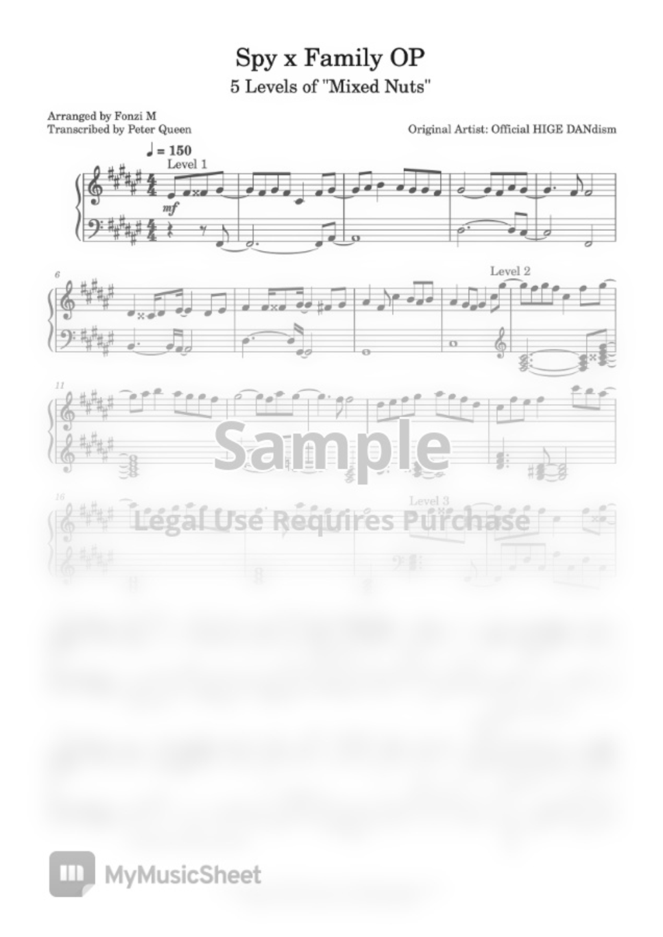 Official HIGE DANdism SPY x FAMILY OP "Mixed Nuts" by Fonzi M楽譜