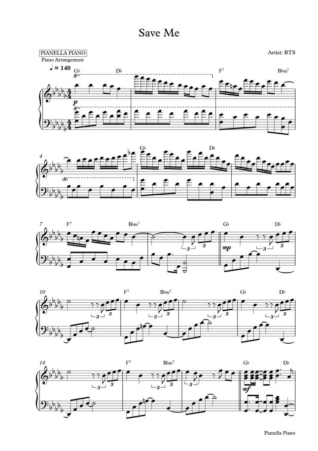 BTS Save Me (Piano Sheet) by Pianella Piano Sheet Music