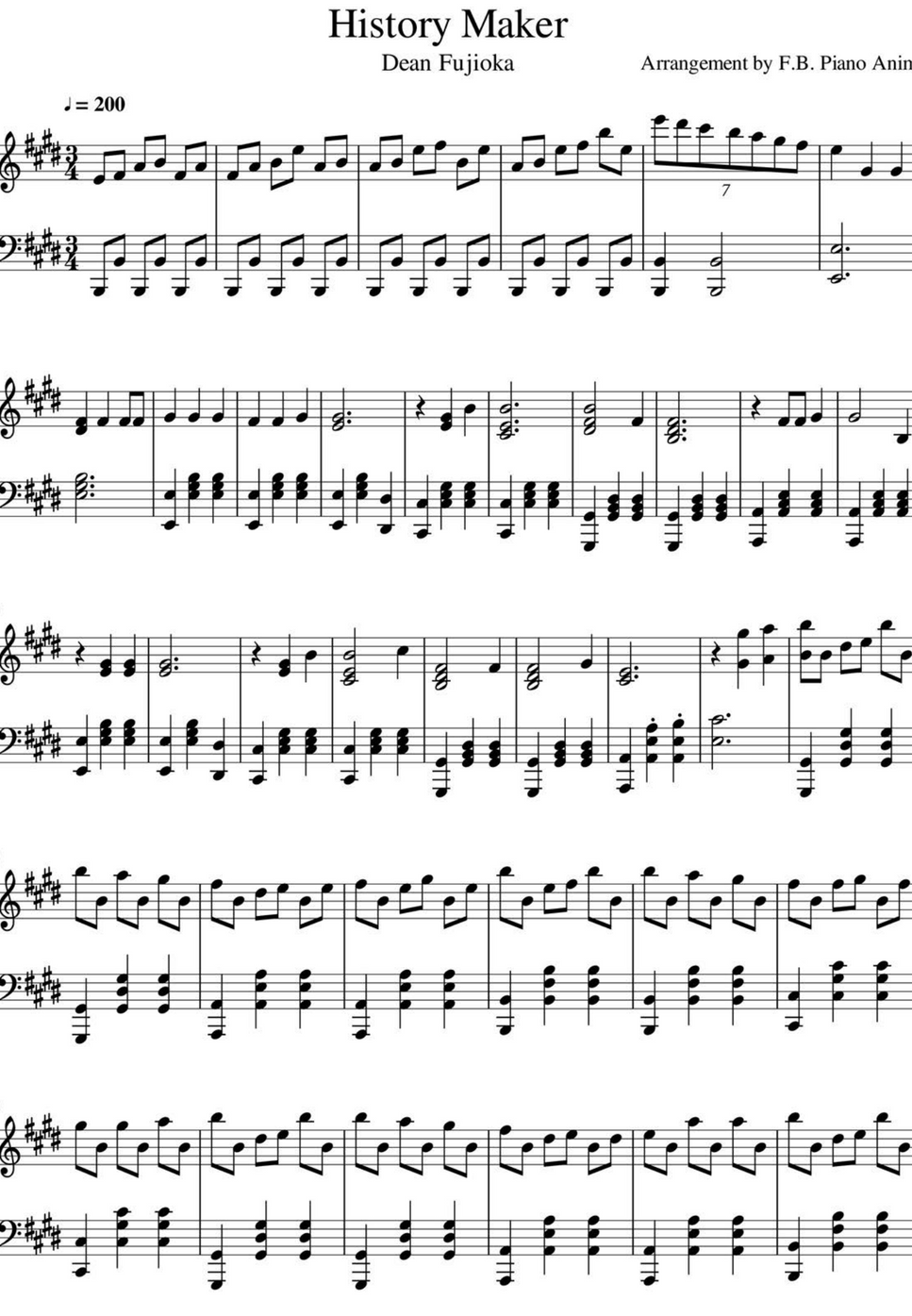 Dean Fujioka History Maker (Yuri on Ice Opening) by FB Piano Anime Sheet