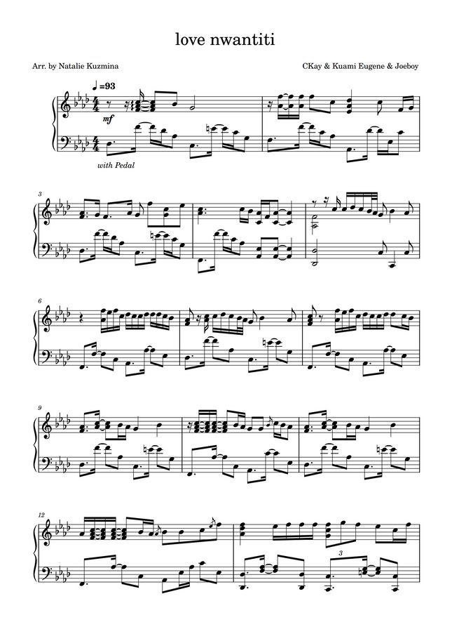 CKay & Kuami Eugene & Joeboy love nwantiti by Natalie Kuzmina Sheet Music