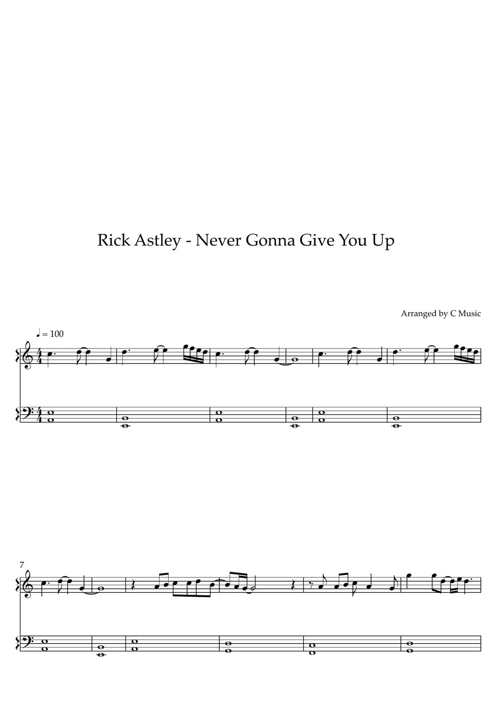 Rick Astley Never Gonna Give You Up Easy Version Spartito By C Music 0641